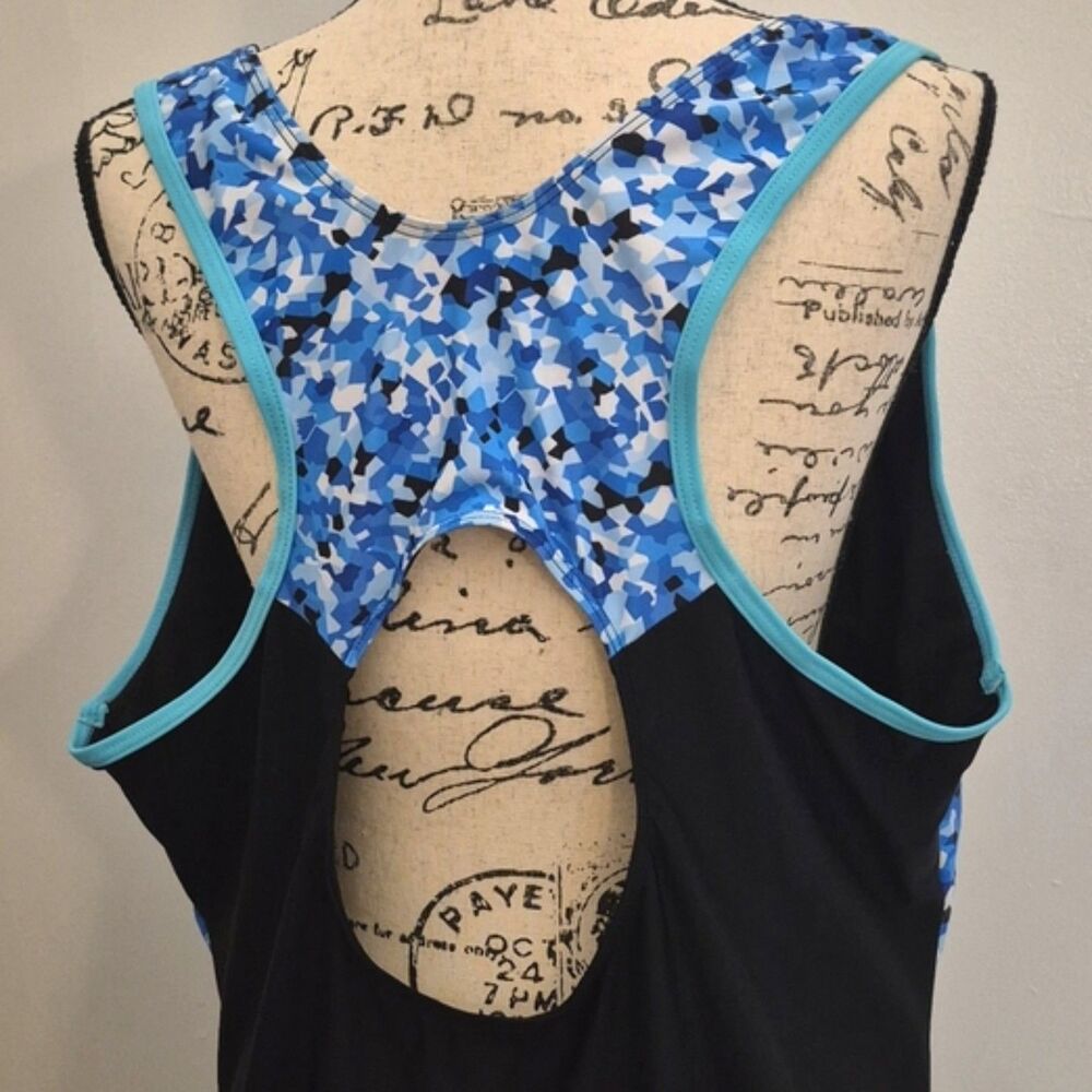Hanna Nikole Swimsuit 24 W Blue Colorblock Boyleg Racerback One Piece Plus NWOT - Picture 10 of 11